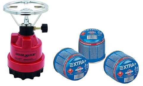 DISPAU | Hornillo de Camping Portátil con 3 Cartuchos de Gas Butano 190g Cocina de Exterior para Acampada, Playa y Montaña