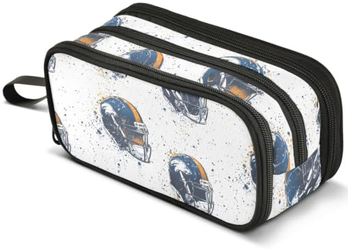 Mnsruu American Football Helmet Pencil Case Large Capacity Pen Pouch Pencil Bag with 3 Compartments Pen Holder Organizer Stationery Bag