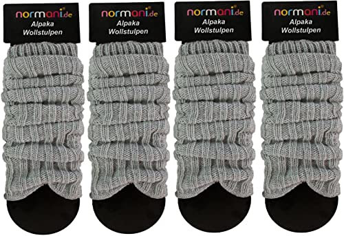normani 4 Paar Alpaka Grobstrick Stulpen Legwärmer mit Alpakawolle Farbe Grau