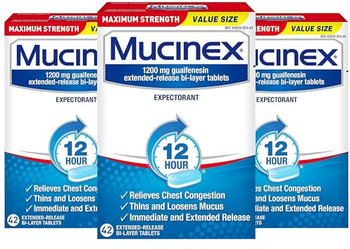 Mucinex Maximum Strength 12-Hour Chest Congestion Expectorant Tablets, 42 ct (Pack of 3)
