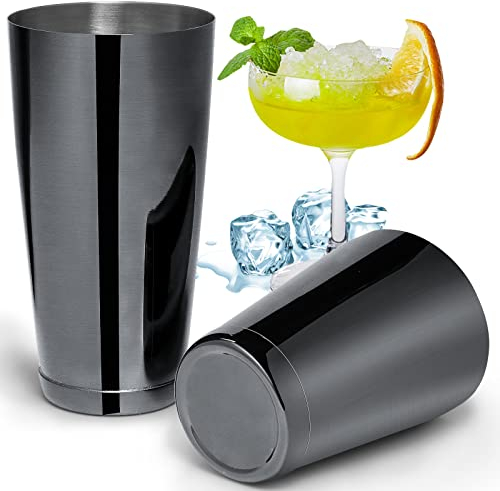 Stainless Steel Cocktail Shaker 2 Piece 18oz Unweighted & 28oz Weighted Professional Bartender Boston Shaker Drink Mixer (Black)