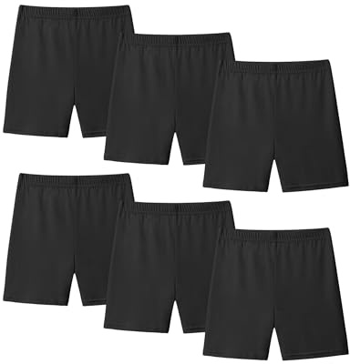 KEREDA 6 Pack Girls Cycling Shorts Breathable PE Shorts Stretchy Dance Under Dress Summer Shorts for Kids Children Age 4-10 Years Black