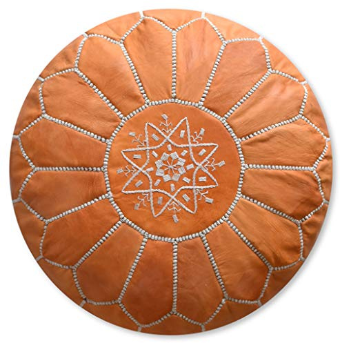 Poufs&Pillows Puffo Artigianale in Vera Pelle - Fatto A Mano - Venduto Imbottito - Cuscini Da Pavimento, Ottomano, Pouf (Marrone Sabbia)
