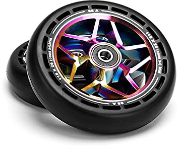 GAOFG Ruedas de Scooter 115mm, Rueda de Repuesto para Scooters acrobáticos con rodamientos ABEC-9, Hebilla Interior de Aluminio+neumático de PU de Alta Elasticidad 88A, Paquete de 2,Plating