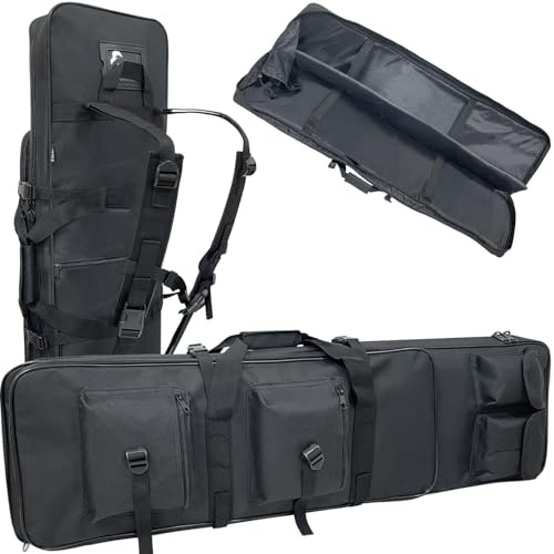 Sutekus Tactical Double Gun Case, Rifle Case, Padded Rifle Storage Backpack Integrated Pistol and Magazine Storage Bag (3 Sizes) (47 Black)