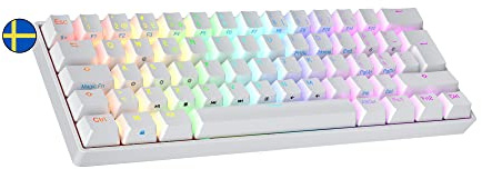 Ranked S60 Supernova 60% | Hot Swappable Mekaniskt Speltangentbord | 62 tangenter RGB LED-bakgrundsbelyst för PC/ Mac Gaming | QWERTY ISO SE Svensk Layout ( Vit , Gateron Optical Red )
