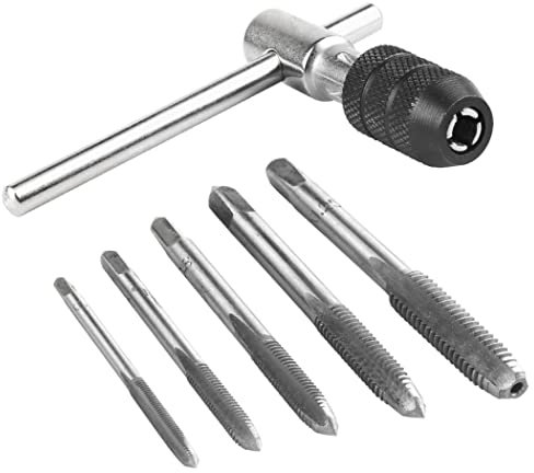 Treki 6pcs Kit de Clé à Tarauds à Main Métrique T Barre Tourne-à-gauche Réglable avec Taraudage à Filetage en Acier M3 M4 M5 M6 M8
