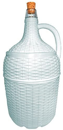 AC - Garrafa/Garrafón de cristal con forro con tapón, Boca estrecha, Botella forrada para almacenar agua, vino, bebidas, Hecho de plástico, 5 Litros, Color Blanco