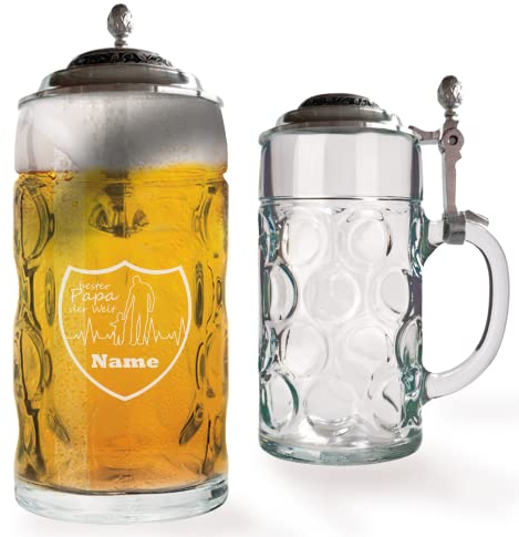 GRAVURMACHER® Bierkrug mit Gravur und Zinndeckel - Bierseidel Isar 0,5l mit Zinndeckel - Bierkrug als Vatertagsgeschenks - Geburtstagsgeschenk für Mann (Vatertag Motiv 15)
