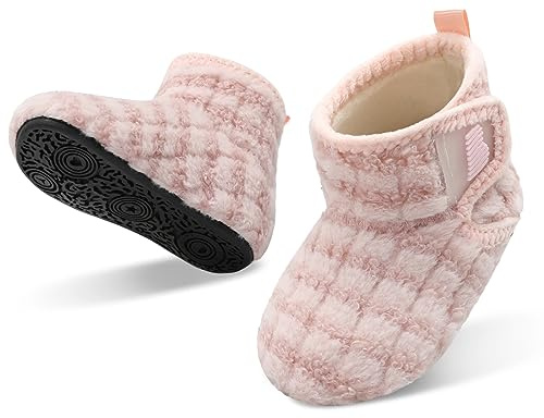 JOINFREE Baby Boys Indoor Sock Booties Cozy House Shoes for Baby Girls Non-Slip Rubber Sole Slippers for Baby StripePink 4/4.5 UK Child 20-21 EU