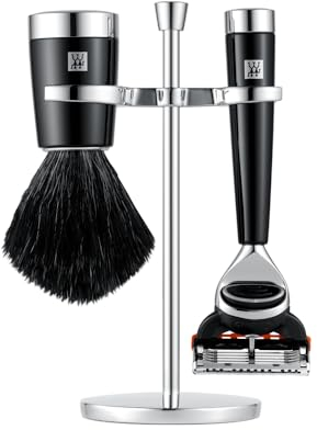 ZWILLING Rasierer Set mit Rasierer (3 teilig mit Rasierpinsel und Halterung, passend für Gilette Fusion Klingen, Geschenkset), Schwarz