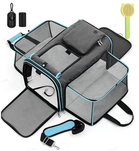 Wuudi Boîte de transport pliable pour chat - Sac de transport - Avion, voiture, voyage - Respirant - Pour chat et petits chiens