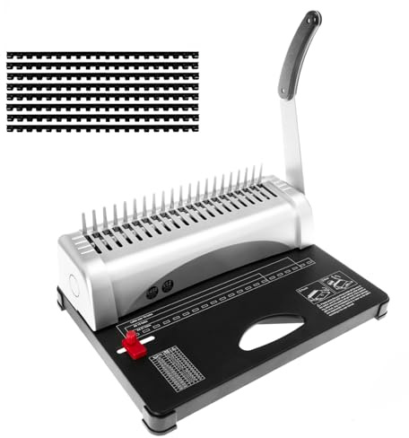 DUPDMKIN Comb Binding Machine 21 Holes 450 Sheets Binding Machine Includes 100 PCS Rubber Ring Fits Letter Size, A4, A5 or Smaller Sizes