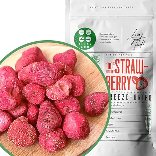 Fresa Liofilizada Entera | 100% Fruta Pura Comida Liofilizada | Fresa Deshidratada Fruta Liofilizada | Vegana Cruda | Freeze Dried Fruit Sin Azucar Fresas Fruta Escarchada | Strawberry ZingyZoo