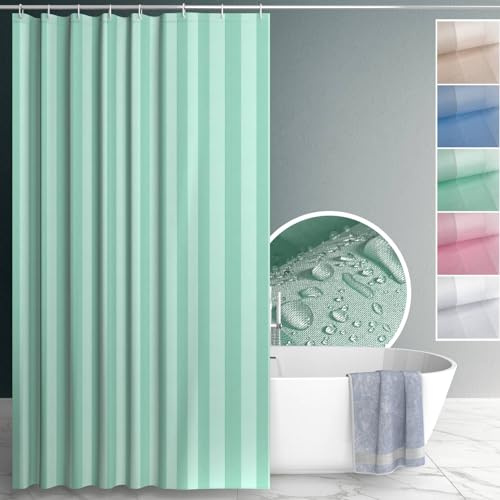 ANRO Duschdraperi badkar gardin duschdraperier tvättbara med duschdraperiringar krokar textil gardiner av tyg 100 % polyester vattentät grön 240 x 200 cm