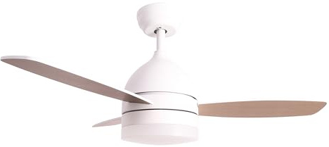 Jocca - Ventilador Techo con Luz LED Regulable| Ventilador Blanco Imitacion Madera Natural| Mando a Distancia| 3 Velocidades| 70W| Temporizador| Diámetro 106cm|