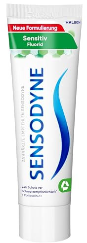 Sensodyne Sensitiv Fluorid Zahnpasta, 75ml, tägliche Zahncreme zum Schutz vor Karies, bei schmerzempfindlichen Zähnen