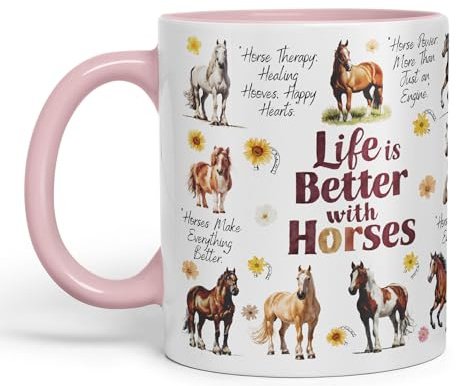 Vixar Life is Better with Horses häst skämt keramisk färgad mugg kopp för te kaffe varmt brygd 330 ml 325 ml gåva (rosa)