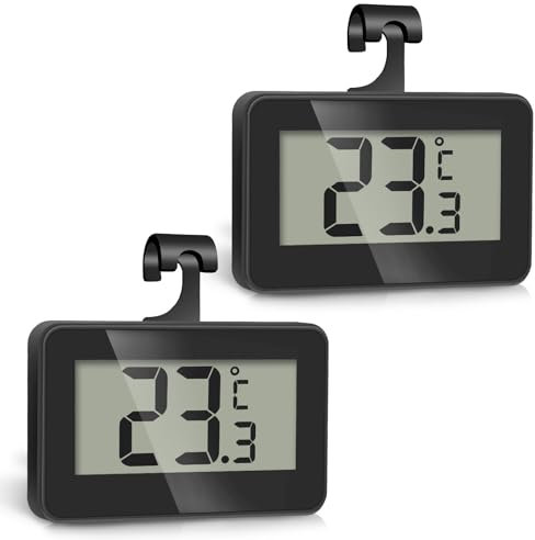 Romon Kühlschrankthermometer Thermometer Kühlschrank, 2 Stück Digital Kühlschrank Gefrierschrank, Küchenthermometer Innen, Wasserdicht Feuchtigkeitsfest, großes LCD-Display, Max/Min-Aufnahmefunktion