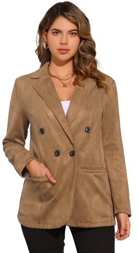 Allegra K Femme Blazer Suédine Col Revers Croisé