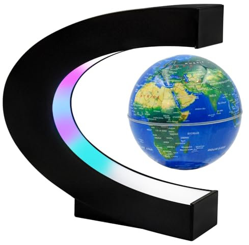 Surplex Globo luminoso galleggiante con luci LED a 7 colori, globo rotante automatico a forma di C, mappa del mondo a levitazione del campo magnetico, mappa del mondo, gravità, educativo, decorazione