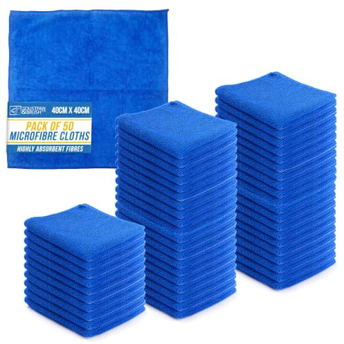 Microfiber Cleaning Cloth, Large Size 40x40cm, Super Absorbent Lint Free Microfibre Cloths Cleaning for Home, Kitchen, Surface, Mirrors, Bathrooms, Motorbike, Car (50, Blue)