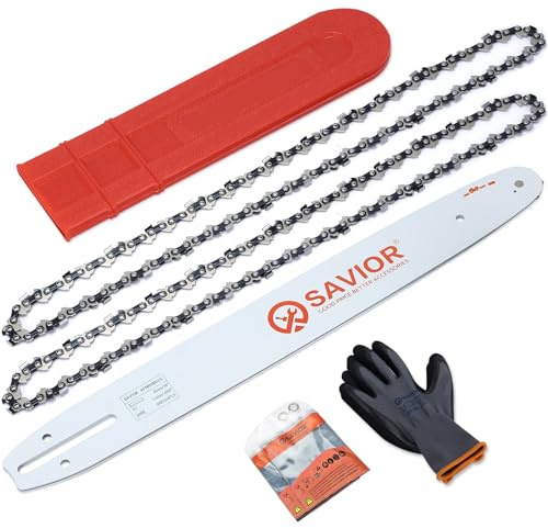 Savior - Cadena de motosierra (2 unidades, incluye protector guía y guía de 40 cm, 3/8, LP 56 eslabones de 1,3 mm, compatible con Oregon, Husqvarna, Makita, McCulloch y otras