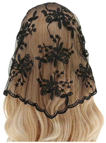 Zeizafa Embroidered Lace Triangle Scarf Flower Headband Lace Headscarf Bandana Headband Elegant Scarf Shawl 135x45cm for Woman