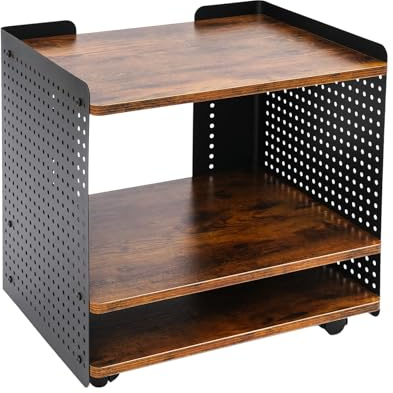 HOMEONENIC Carro de impresora enrollable 50 x 39 x 50 cm, mesa de impresión de 3 niveles, capacidad de carga de 88,18 libras, armario para impresora, hierro y tablero de densidad para oficinas, salón