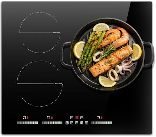 Karienvir Induktionskochfeld 3 Platten, Induktionsherd mit Stecker, kochfeld induktion 60cm, 6500W, Touch-Bedienung,Eingebauter Induktionsherd mit Sicherheitssperre, Boost, Timer