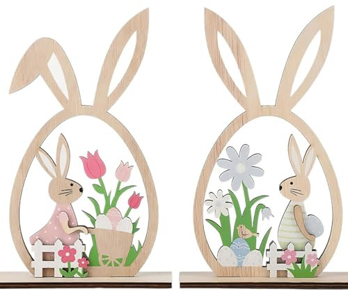 KUKUTrue® Figurines Lapin Décoratives, Décorations de Pâques, Deco Printemps, Décoration Pâques Intérieur, Paire Lapins avec Oreilles, Couleurs Pastel, Adapté Décoration Printemps & Cadeaux