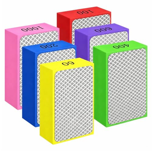 Diamond Polishing Pads, 6Pcs Hand Sanding Blocks Tile Polishing Pads Grit Polishing Grinding Block for Granite Marble Ceramic Stone 60# 100# 200# 400# 600# 1000#