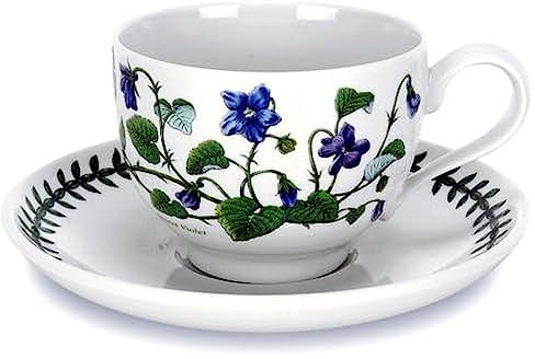 Portmeirion 60820AZ Botanic Garden Traditional Teacup, 0.2L, Various Motifs - Set of 6, Blue, White