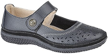 Boulevard Womens/Ladies Wide Fitting Touch Fastening Perforated Bar Shoes (6 UK) (Black)