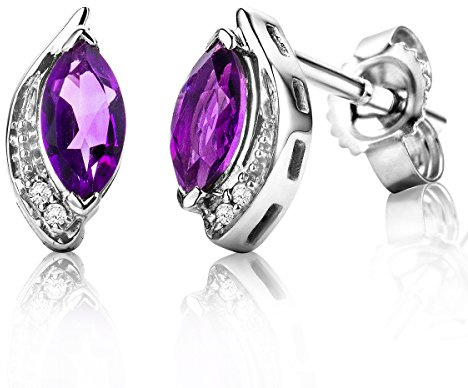 Miore Damen Weißgold Topas/Amethyst Ohrstecker Ohrringe 9KT (375) mit Diamant Brillanten (Amethyst)