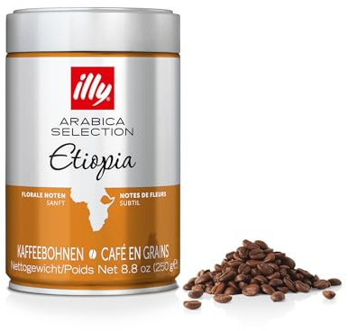 illy, Café en Grains Arabica Selection Ethiopie, 100% Arabica avec Notes de Jasmin, Fleurs d'Oranger et Camomille, Goût Délicat, Paquet de 6 Boîtes (6 x 250g)