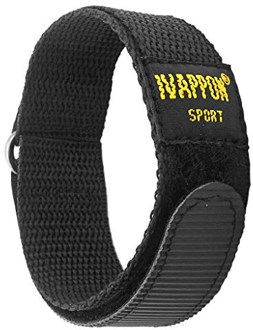 IVAPPON Hook Loop Sport Watch Strap 20mm Nylon Straps Black Fastening Watchband (Regular Length,Silver Stainless Steel Buckle)