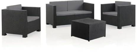 Shaf - Conjunto Jardín Exterior y Terraza - Sofá 2 Plazas, 2 Sillones con Cojines Acolchados y Mesa de Centro con Almacenamiento - Plástico Reciclado - Set Diva Confort Storage - Grafito