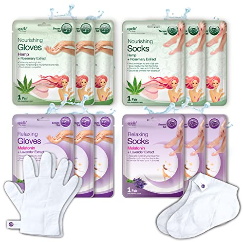 Epielle Relaxing & Nourishing Hand & Foot Masks, Soften Dry, Overworked Skin, Self Care Gifts for Women, Spa Kit, Mothers Day Gifts, 6 Moisturizing Gloves & 6 Moisturizing Socks