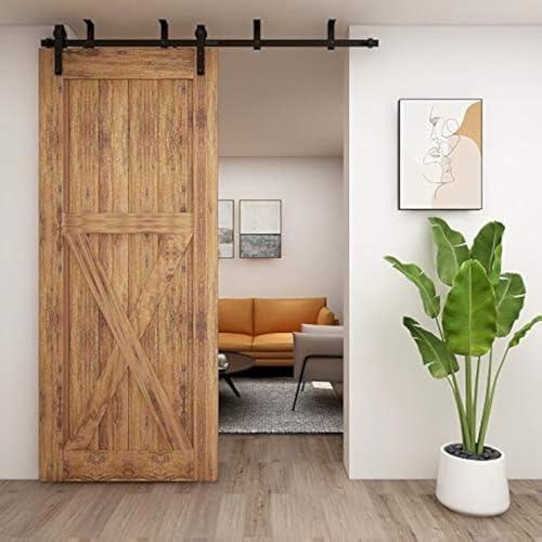 CCJH 183 cm/6FT skjutdörr kit för takstöd, enkel trädörr (J-forma)