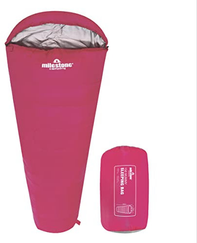 Milestone Camping Mummy Single Sleeping Bags / 2 & 3 Season Insulation/Light & Portable with Carry Sack/Extra Thick Double Layer Interior/Water Resistant (Pink, 2 Season)