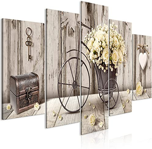 murando - Cuadro de cristal acrílico Flores Madera 200x100 cm Impresión de 5 Piezas Pintura sobre Vidrio Imagen Gráfica Decoracion de Pared Rose Bicicleta Corazón n-C-0291-k-m