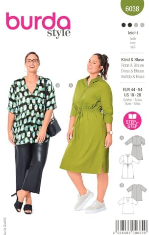 Burda Style Katalog-Schnittmuster Kleid mit Gummizug und Tunika | Damen, Gr. 44-54 | Nählevel: Leicht #6038
