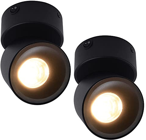Homdec 2 Pack 12V LED COB Ceiling Spotlight Downlight with Switch, Surface Mounted 330 Adjustable Dimmable RV Wall Light Accent Lamp, 12 Volt Reading Lamp for Boat, Camper, Truck, Trailer, Caravan
