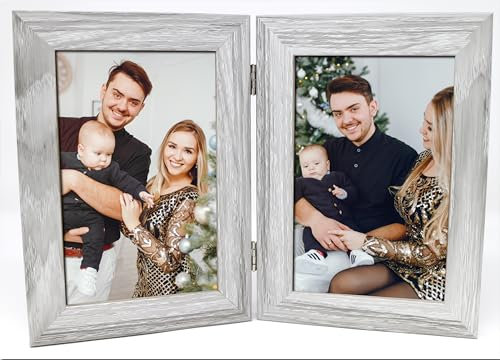 Clay Roberts Double 6 x 4 Picture Frame, Grey, Holds 2 Photographs, Twin Hinged, 10 x 15 cm