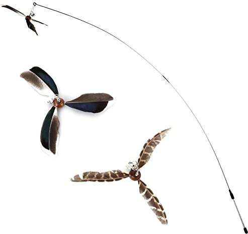 Cobee Cat Feather Propeller Wand Toy, Cat Feather Toys Interactive | Replacement Refill Feather =Cat Chaser Toys, Kittens Wand Refills Attachments for Kitten Training Exerciser Accessories