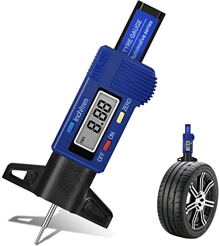 Colexy Medidor de Profundidad de Neumáticos Digital Calibre De La Banda De Rodadura con pantalla LCD portátil Desgaste Profundidad Medidor 0-26 mm para coches furgonetas camiones y motocicleta, Azul