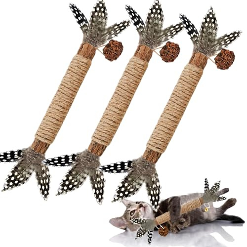 GREMBEB Cat Toys,3 Pack Silvervine Cat Feather Toy Kitten Chew Stick Catnip Treat for Cleaning Teeth Indoor Kitty Teaser Wand Molar Snack Interactive Pet Rabbit Bunny Hamster