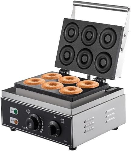 MAXCBD Elektrisk donut-maskin med 6 hål, rostfritt stål, non-stick belagd, kommersiell munk-våffel-kex-gladar-köksredskap