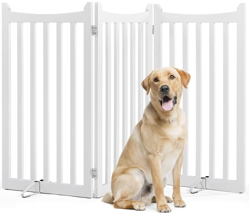 Yaheetech Wooden Dog Gate Indoor, 91 cm H x 152 cm L, 3 Panels, White